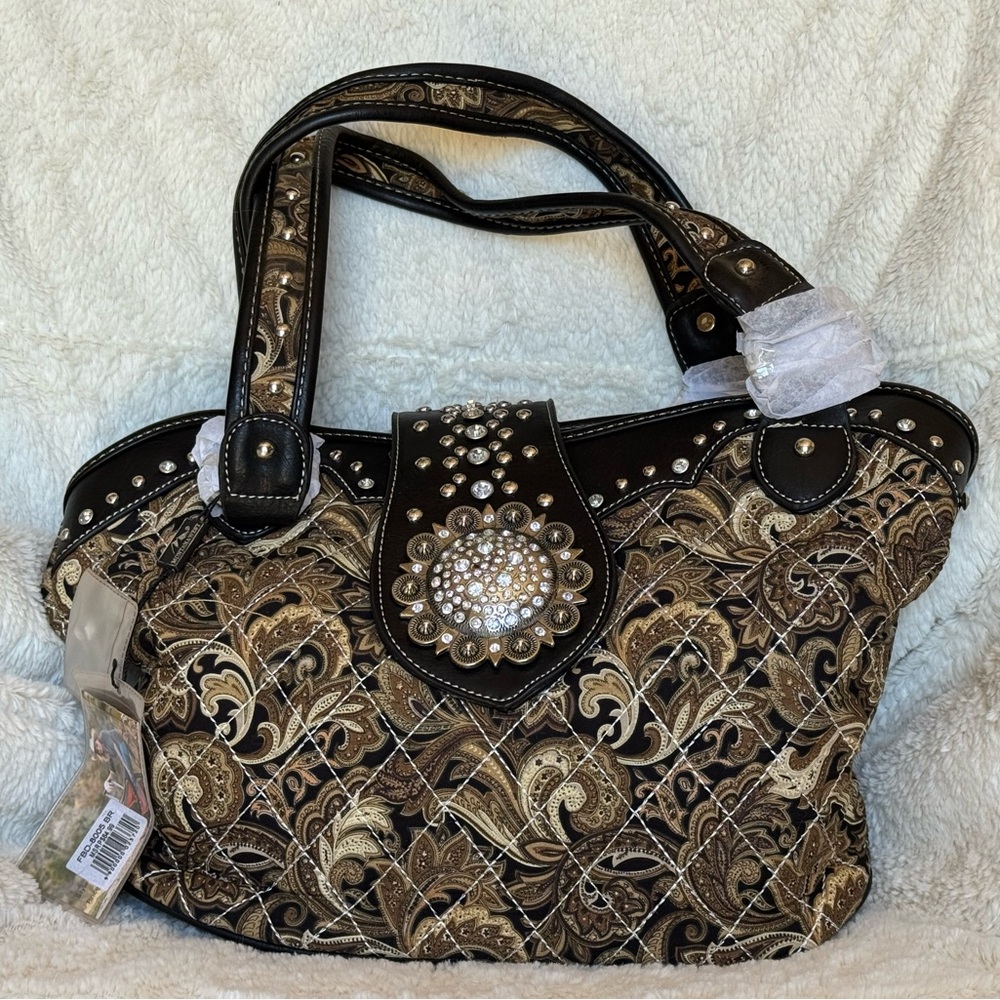 Montana West Black and Gold Shoulder Bag with Ornate Design